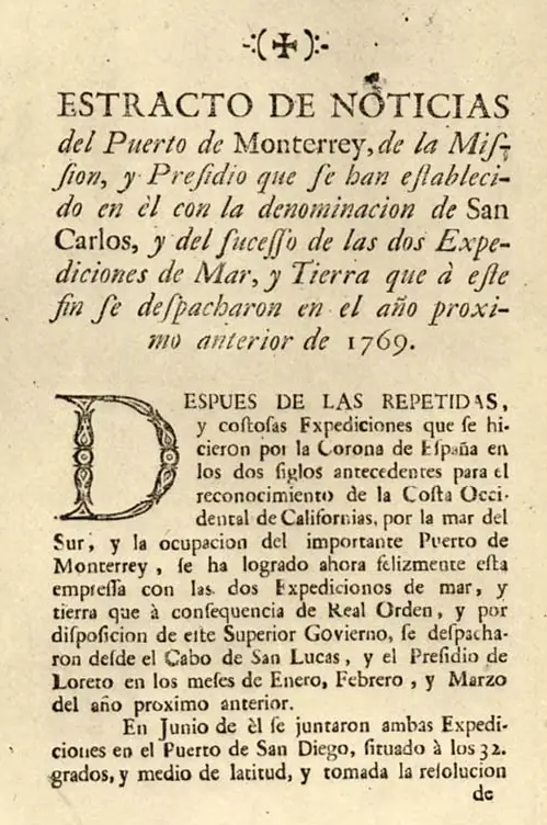 "Estracto de Noticias del Puerto de Monterrey," 1770