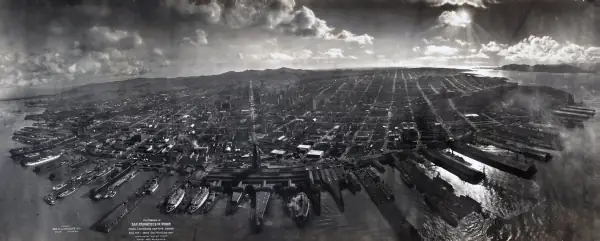 Panorama of San Francisco from Lawrence's "captive airship," 1906